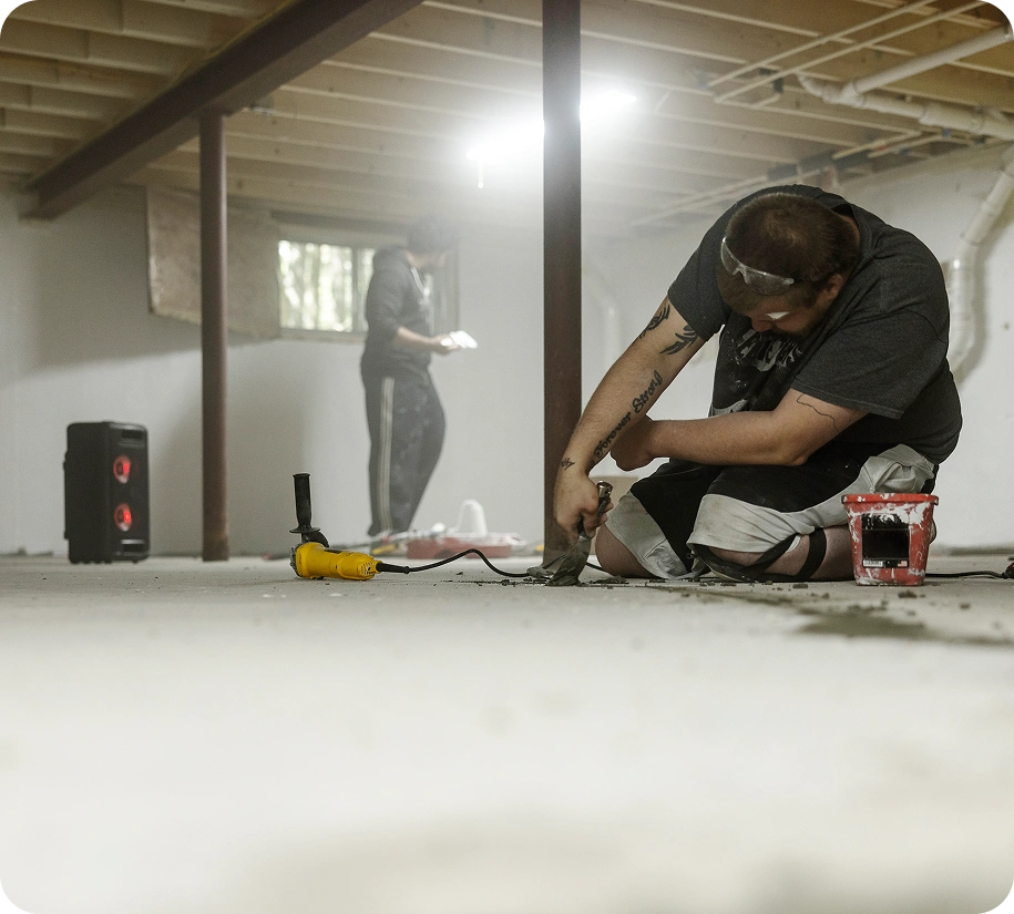 Renovation project in progress in basement