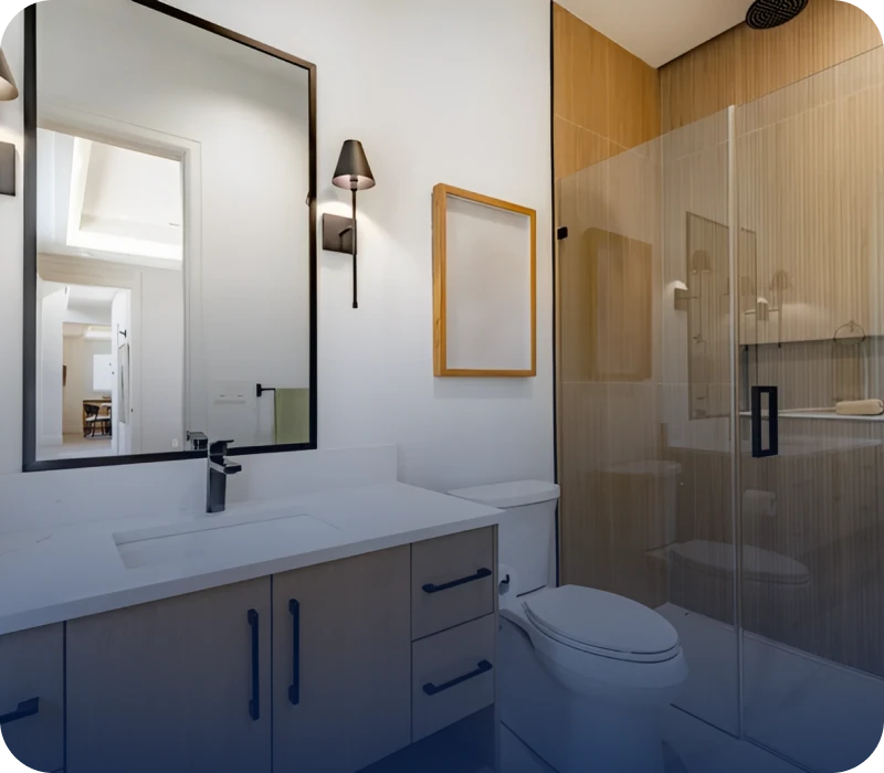 Modern bathroom with glass shower enclosure